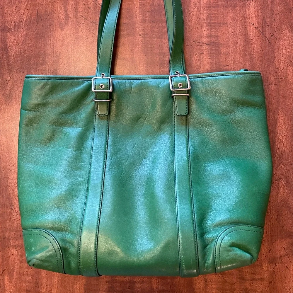 Vintage Coach Hampton Carryall Leather Shoulder Bag - Green - Picture 2 of 13